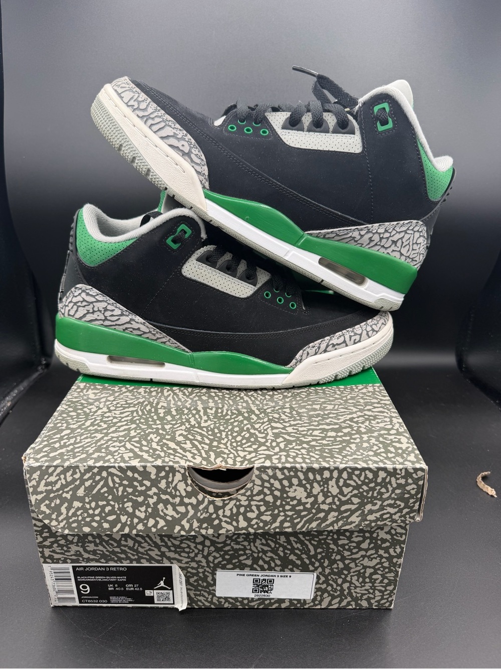 Jordan Air Jordan 3 Retro GS Pine Green Black/Green/Gray 9 CT8532-030 9M w/box